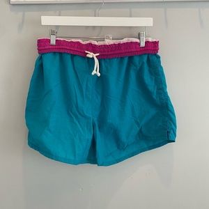 Size Large Teal and Magenta Retro Swim Trunks